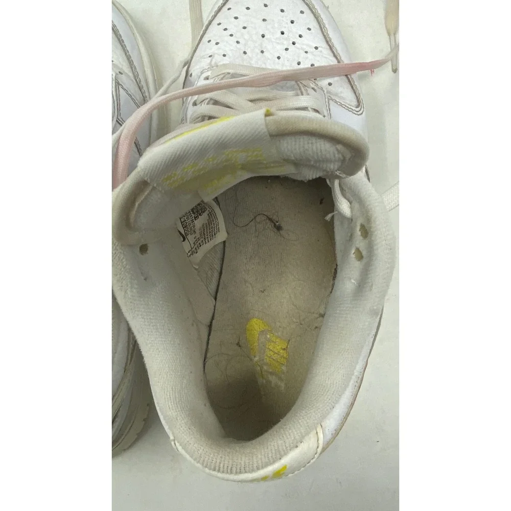 Nike Dunk Low White Pale Yellow Heart FD0803-100 Girls US 5.5Y Sneakers